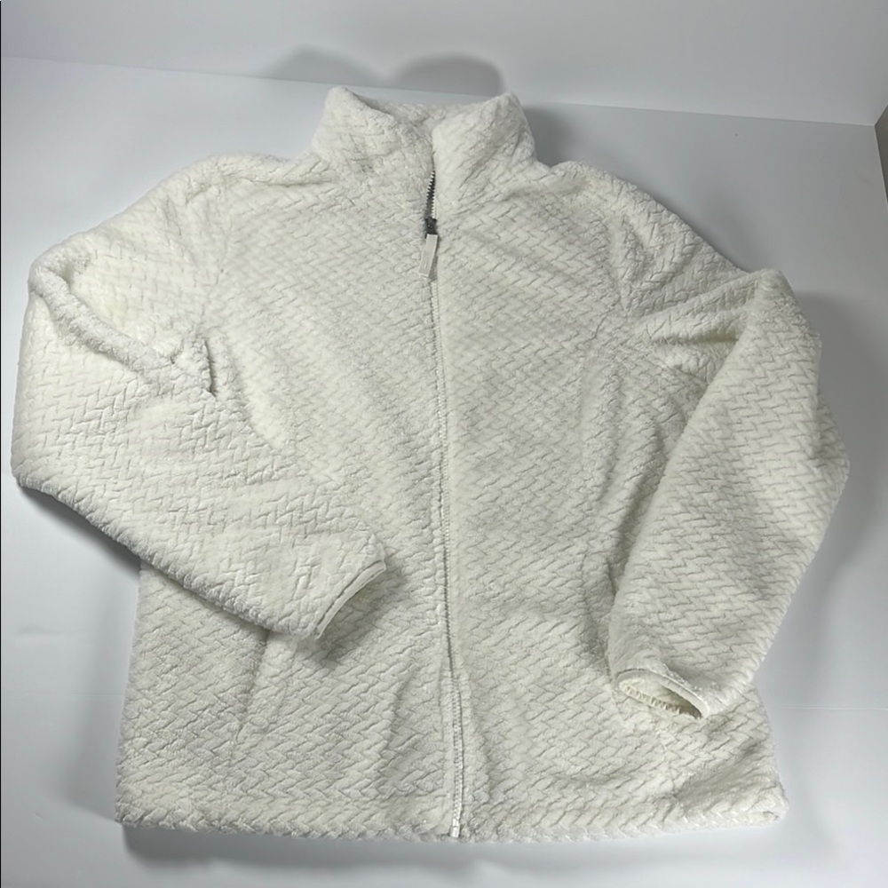 Free2B Women's Off White Fleece Jacket Full Zip Front Pockets Sz M